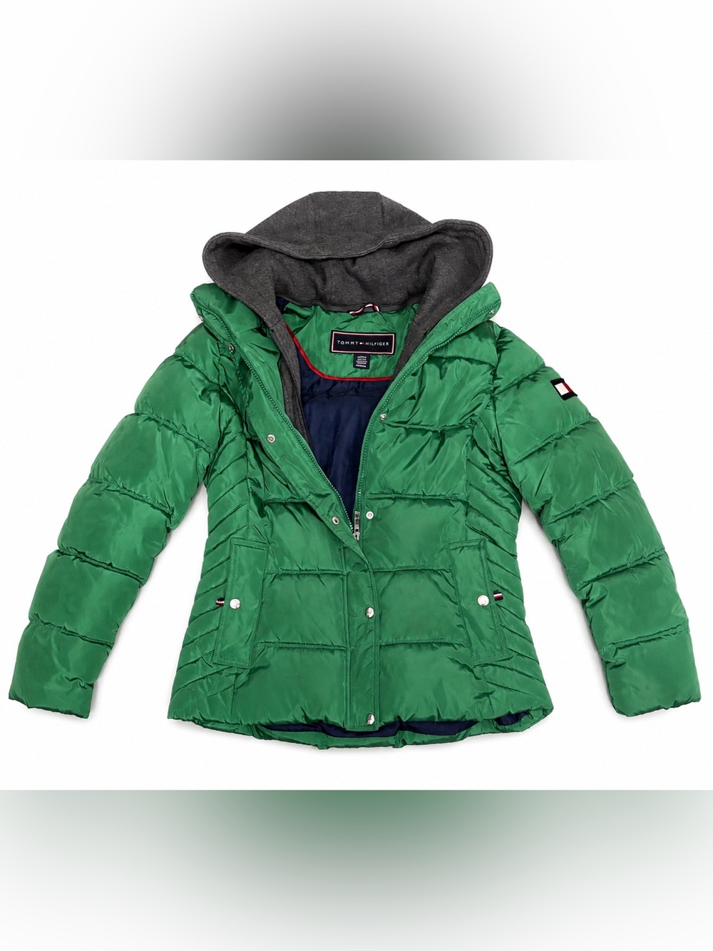 Tommy Hilfiger Green Quilted Puffer Jacket with Hood